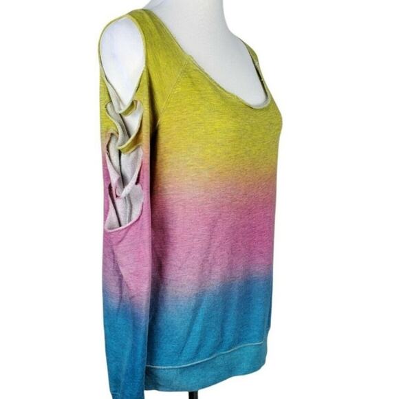 Venus Rainbow Ombre' Cut Out Sleeves Long Sleeve Sweatshirt Size Large - Picture 2 of 2